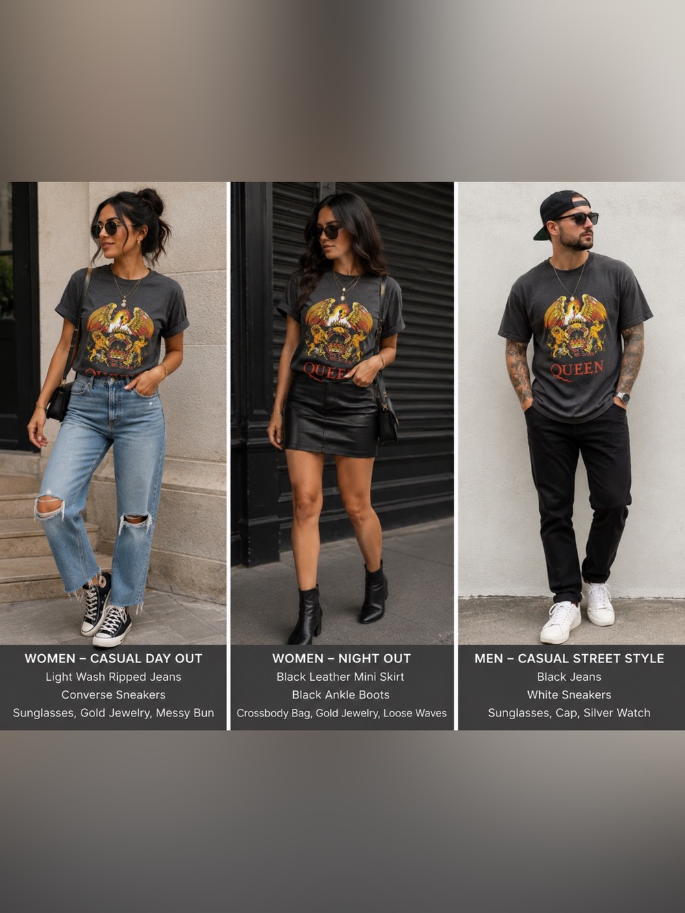 Queen Band Graphic T-Shirt Charcoal Gray Rock Tee Unisex